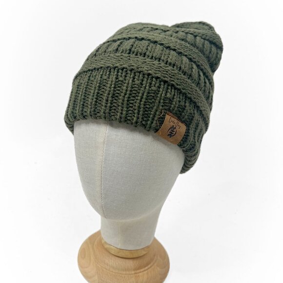 Beanie Hat Olive Green Chunky Knit Beanie Cozy Winter Hat | Unisex - Picture 6 of 6